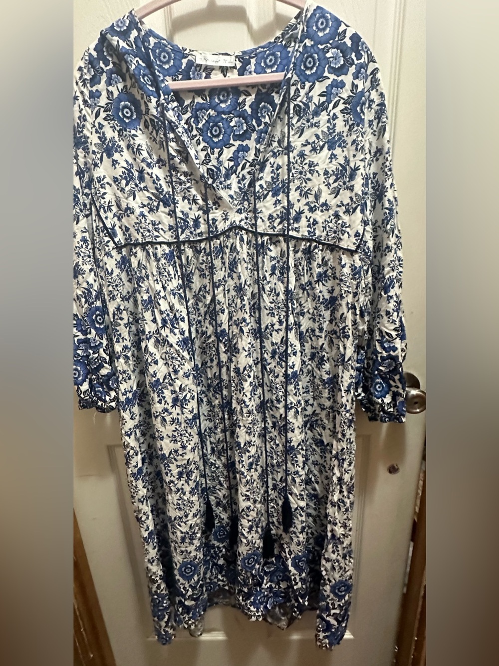 Blue Floral V-Neck Women’s Midi Dress R Vioinoe